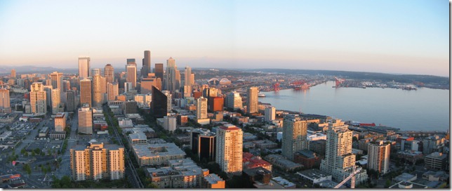 Downtown Seattle, Mount Rainier and the harbor